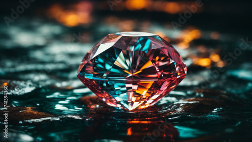 Diamond colorful dark shinny glossy water. Generative AI.