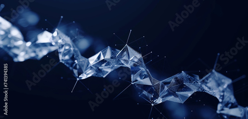 Shimmering, crystal-like DNA molecule in a future-inspired style, on a navy blue background