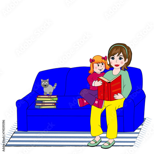 Niña estudiando matemáticas en brazos de su madre.