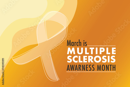 Orange awareness ribbon. Multiple sclerosis ribbon. Multiple sclerosis awareness poster with an orange ribbon made white background. Symbol of multiple sclerosis. Vector photo