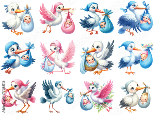 Stork and Baby Sublimation Clipart