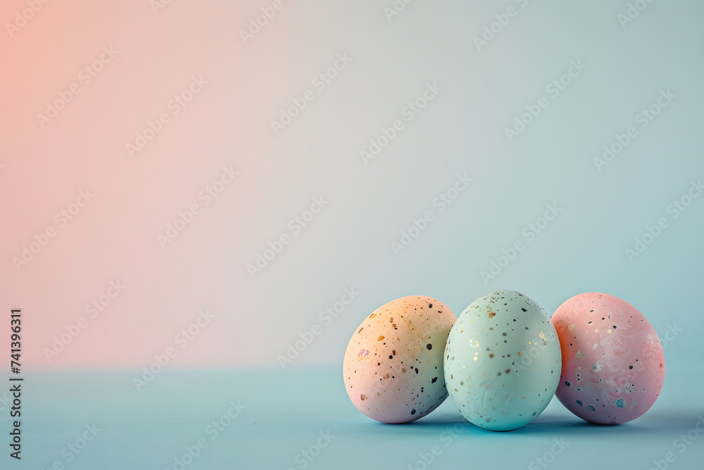 Colorful Easter eggs on pastel background. Happy Easter concept with copy space