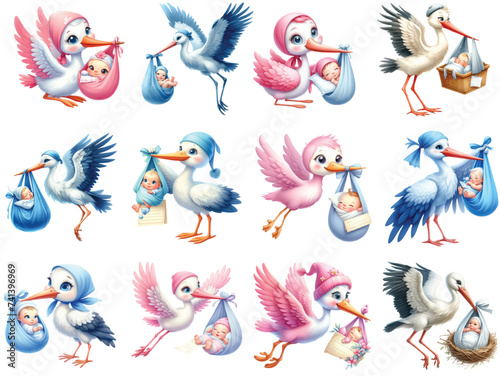 Stork and Baby Sublimation Clipart