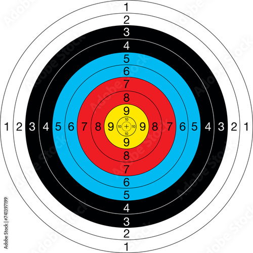 Archery center target for the sport of Olympic archery, vector illustration