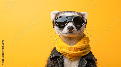 ferret with vision virtual reality sunglass solid background