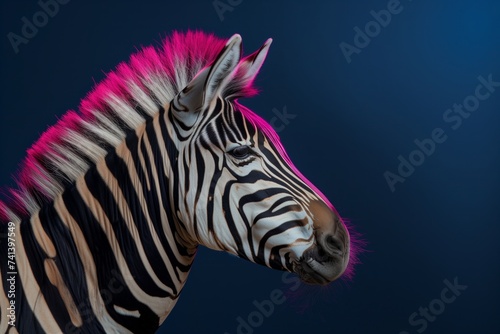 zebra with neoncolored mane in studio setup