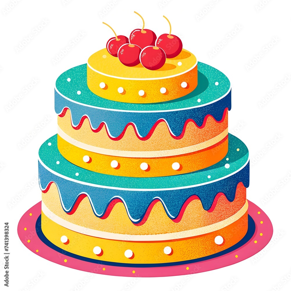 Illustration of tiered cake with cherries Illustration of tiered cake with cherries