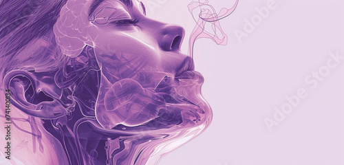 Visual representation of the gustatory pathway related to the nose and throat, illustrated against a pastel violet backdrop photo