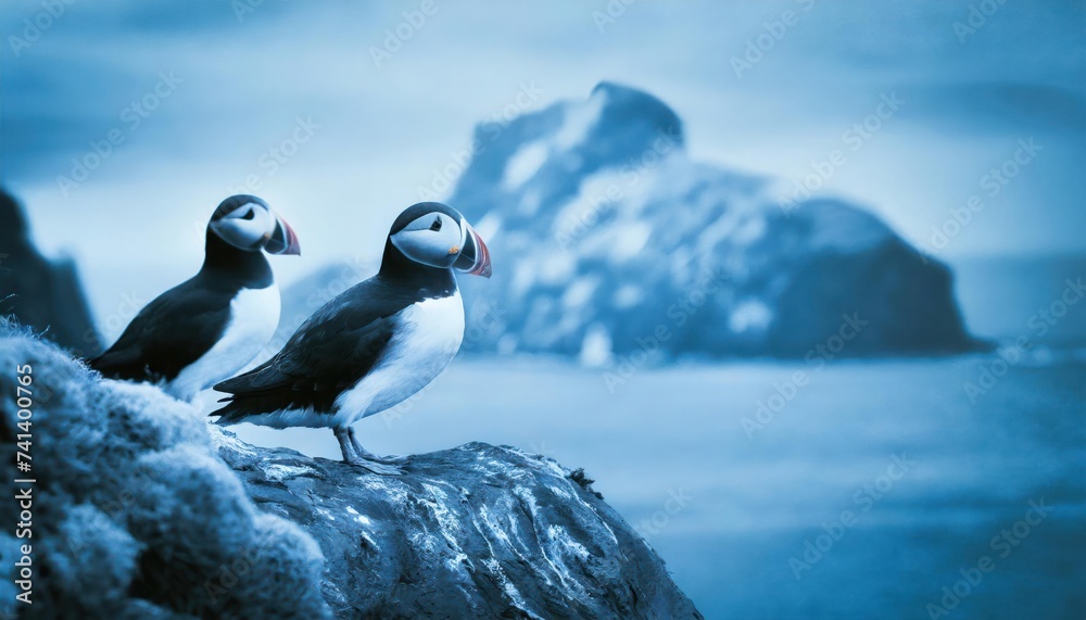 Atlantic puffins (Fratercula arctica) on a rock Atlantic puffins (Fratercula arctica) on a rock