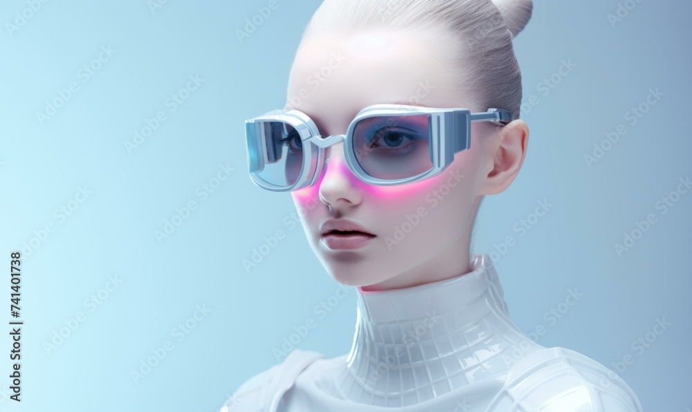 A woman wearing sunglasses and a white top. Generative AI. A woman wearing sunglasses and a white top. Generative AI.