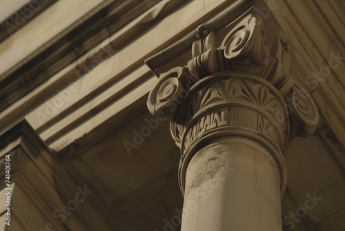 architectural detail of a neoclassical column and pediment