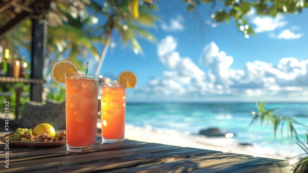 © vectorizer88 - Tropical beach bar drinks with ocean view and sunny skies © vectorizer88 - Tropical beach bar drinks with ocean view and sunny skies