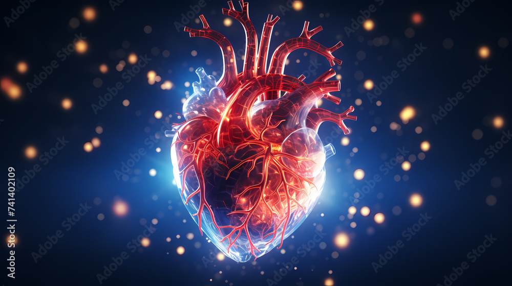 Fototapeta premium Human heart on medical background, 3d rendering