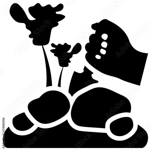 Planting in garden solid vector icon