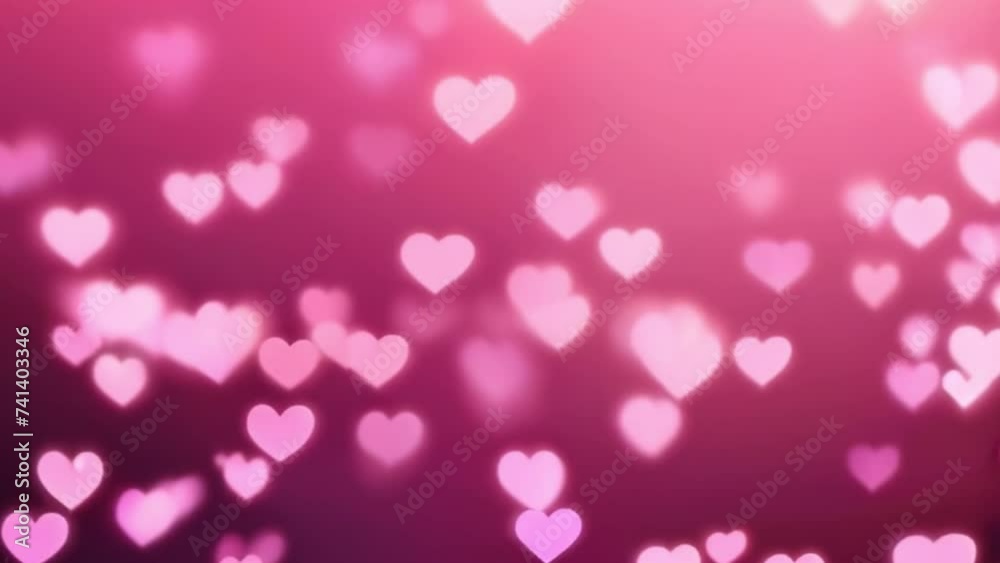 Video, abstract background, Valentine's day. Pink bokeh in the shape of hearts on a dark background. AI generative. Video, abstract background, Valentine's day. Pink bokeh in the shape of hearts on a dark background. AI generative.