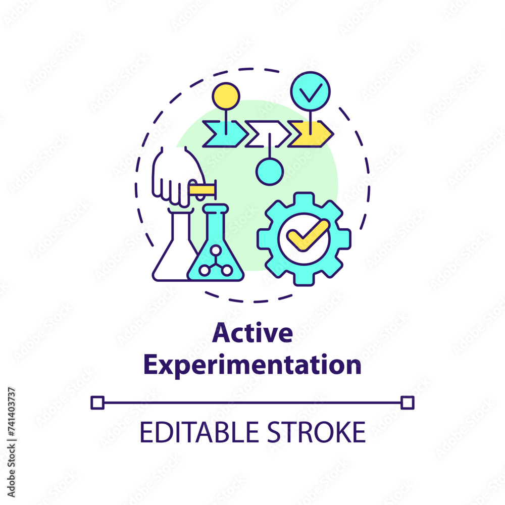 Active experimentation multi color concept icon. Kolbs experiential learning model. Applying new ideas. Round shape line illustration. Abstract idea. Graphic design. Easy to use in presentation Active experimentation multi color concept icon. Kolbs experiential learning model. Applying new ideas. Round shape line illustration. Abstract idea. Graphic design. Easy to use in presentation