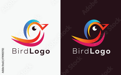 Minimalist Cute Bird vector logo. Modern colorful Bird vector logo. abstract colorful hummingbird logo photo