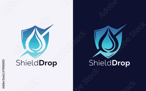 Minimalist Drop and shield vector logo. Modern colorful Drop and shield vector logo. Safe water and Drop logo photo