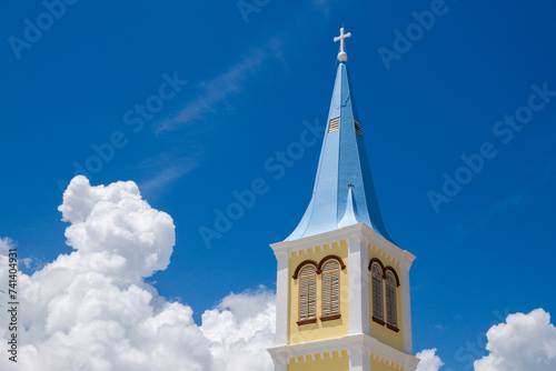 St. Anthony Church's Iconic Blue Tower Shaping a Century of  Skyline Legacy in the history of small town, Teluk Intan, Perak. photo