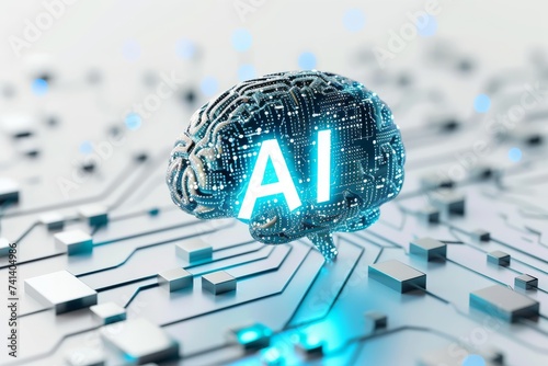 AI Brain Chip single instruction. Artificial Intelligence mental endurance mind nic axon. Semiconductor neurotransmitter degradation circuit board compassion photo