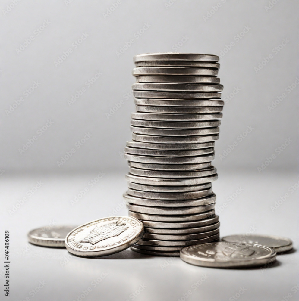 stacks of silver coins white background stacks of silver coins white background