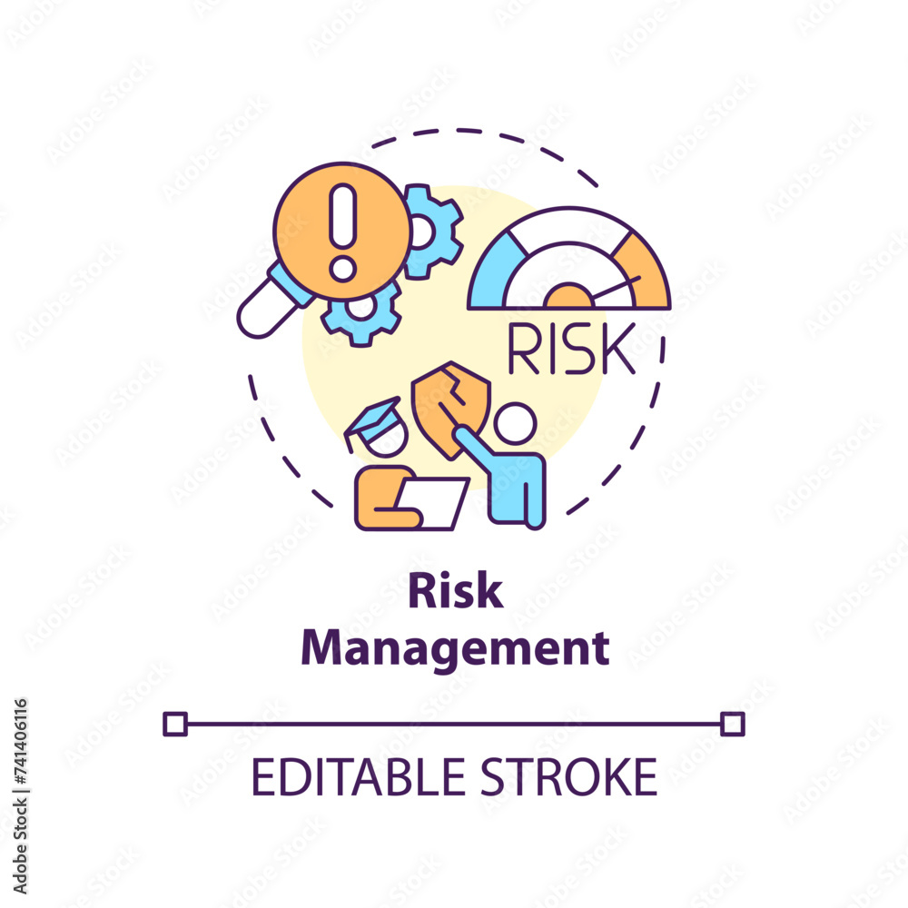 Risk management multi color concept icon. Safety risks. Insurance due to experiential learning. Round shape line illustration. Abstract idea. Graphic design. Easy to use in presentation Risk management multi color concept icon. Safety risks. Insurance due to experiential learning. Round shape line illustration. Abstract idea. Graphic design. Easy to use in presentation