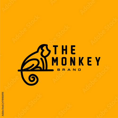 monkey outline logo. Vector illustration of monkey shaped outline logo, sitting ape design icon
