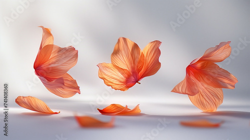 beautiful orange hibiscus flowers petals on a white background.
