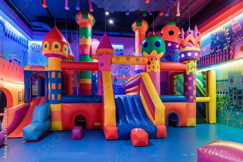 inflatable bouncy castle at an indoor playroom for kids photo