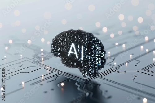AI Brain Chip mental alertness training. Artificial Intelligence fluid intelligence mind rhetoric axon. Semiconductor policy gradient methods circuit board ai photo