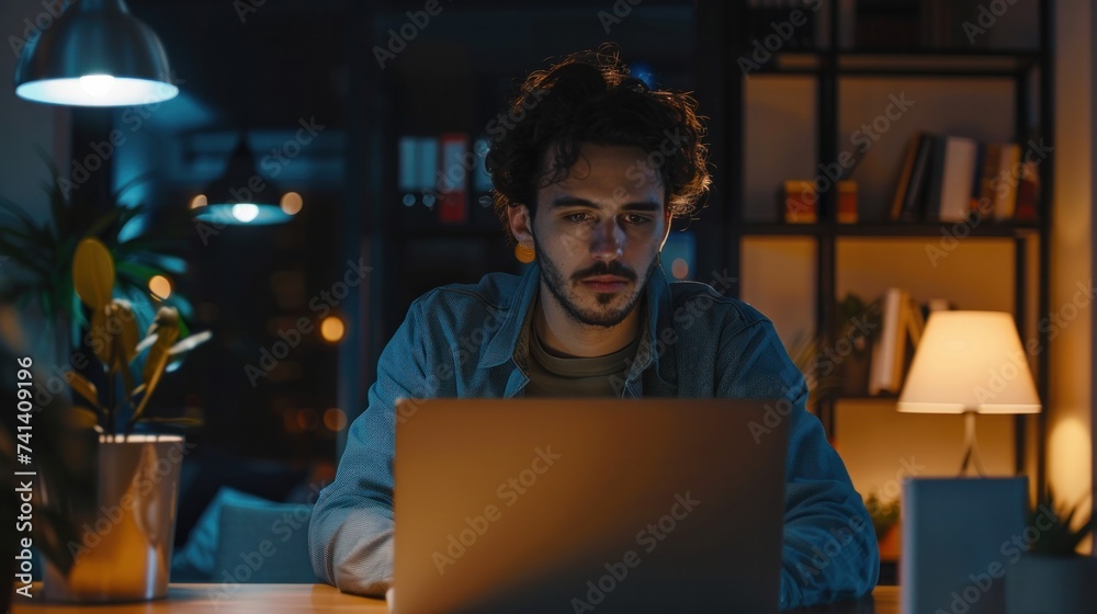 Modern Office Businessman Working on Computer. Portrait of Successful Latin IT Software Engineer Working on a Laptop at his Desk. Diverse Workplace with Professionals. Front View Shot Modern Office Businessman Working on Computer. Portrait of Successful Latin IT Software Engineer Working on a Laptop at his Desk. Diverse Workplace with Professionals. Front View Shot