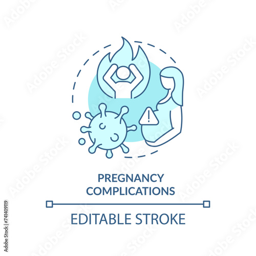 Pregnancy complications soft blue concept icon. Fetal health, gynecology. Round shape line illustration. Abstract idea. Graphic design. Easy to use in infographic, presentation, brochure, booklet