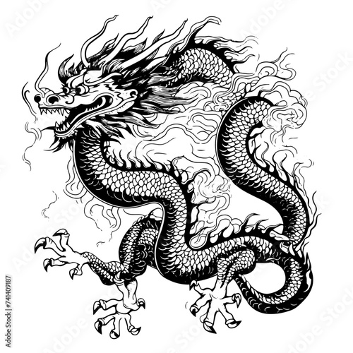 black dragon on white background.