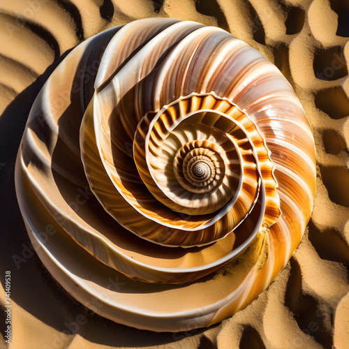  Nautilus Shell on Golden Sand Beach