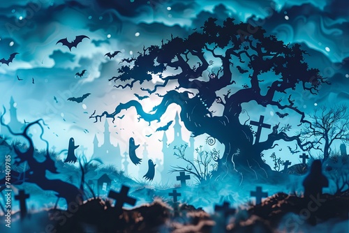 Friendly Ghosts & Twisted Tree: Playful Halloween Scene