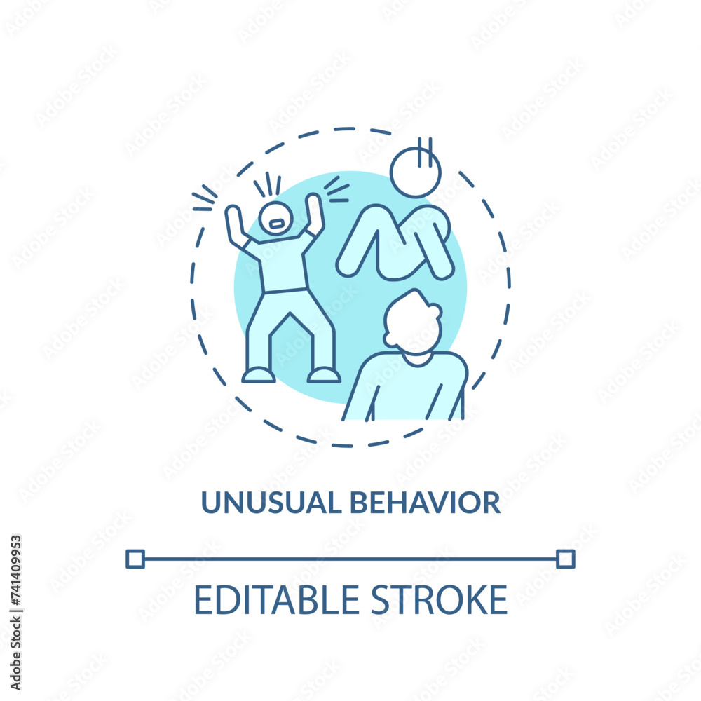 Unusual, abnormal behaviour soft blue concept icon. Social issues. Round shape line illustration. Abstract idea. Graphic design. Easy to use in infographic, presentation, brochure, booklet Unusual, abnormal behaviour soft blue concept icon. Social issues. Round shape line illustration. Abstract idea. Graphic design. Easy to use in infographic, presentation, brochure, booklet