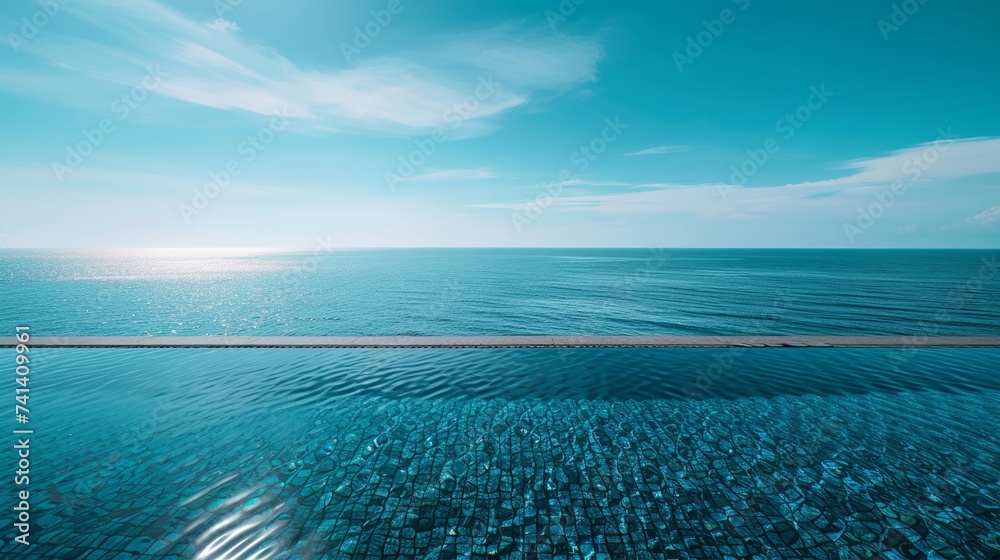 Quiet afternoon by an infinity pool overlooking a serene sea