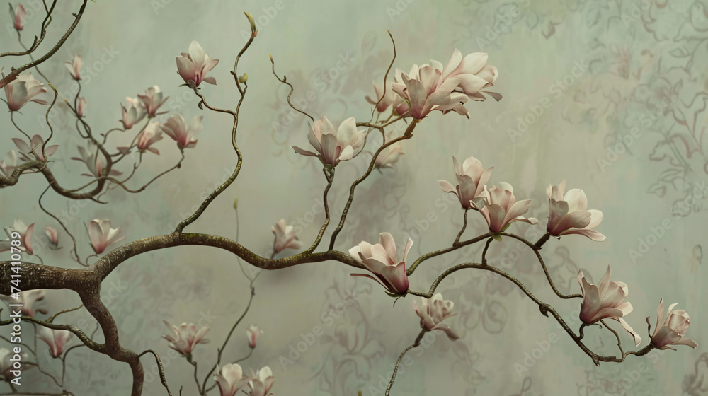 Tree branches with pale pink flowers