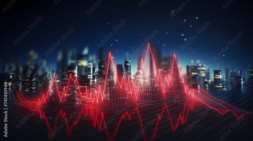 A digital rendering of a stock graph transformed into a heartbeat monitor, symbolizing the pulse of the market. - obrazy, fototapety, plakaty 