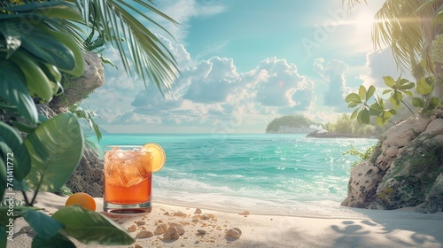 Refreshing cocktails on the shore under the clear blue tropic sun © vectorizer88