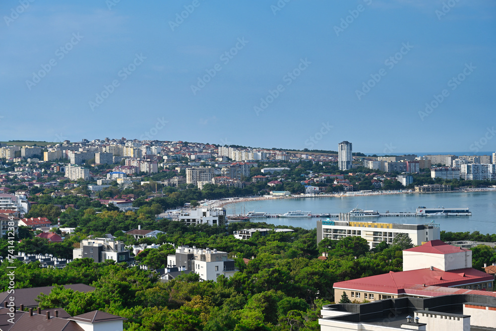 Aerial cityscape of the Gelendzhik city on a summer day