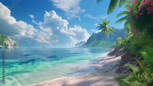 Exotic ocean view from a tranquil tropical shore