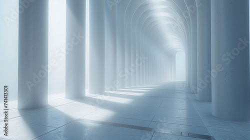 Ethereal Corridor with Pillars and Arched Ceiling