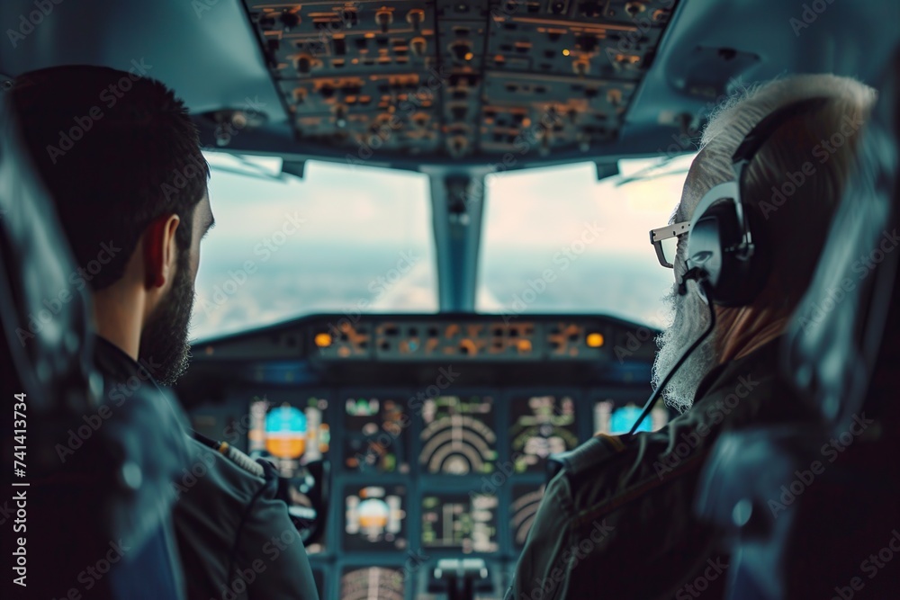 young pilot driving a small plane in the night young pilot driving a small plane in the night