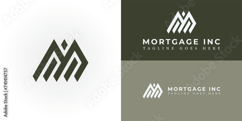 Abstract letter MI or IM lines art mountain abstract geometric logo vector in green color isolated on multiple white and green backgrounds applied for real estate logo design inspiration template