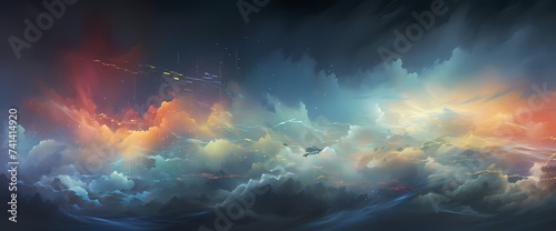 A dynamic visualization of stock fluctuations against a backdrop of swirling clouds, symbolizing market volatility.
