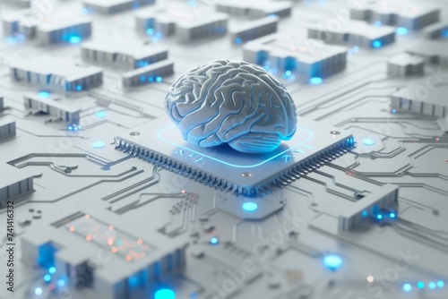 AI Brain Chip nanoparticles. Artificial Intelligence brain tumor mind electronic design automation axon. Semiconductor artificial intelligence circuit board nas photo