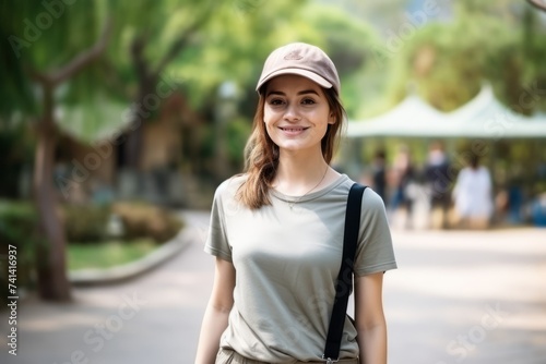 Beautiful young woman walking in the park. Outdoor lifestyle portrait.