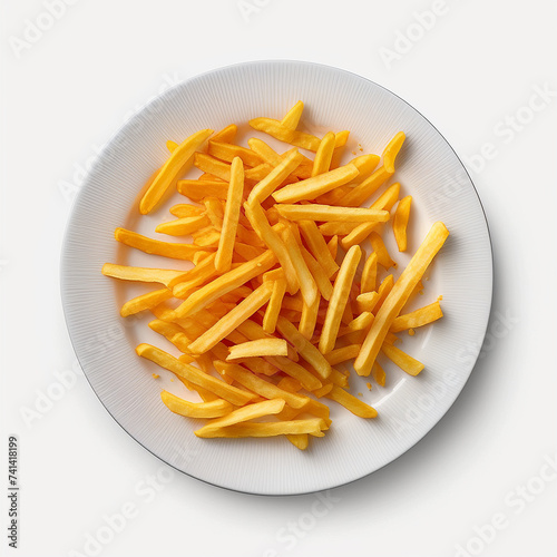 French fries on a plate isolate on a white background. Generative AI,