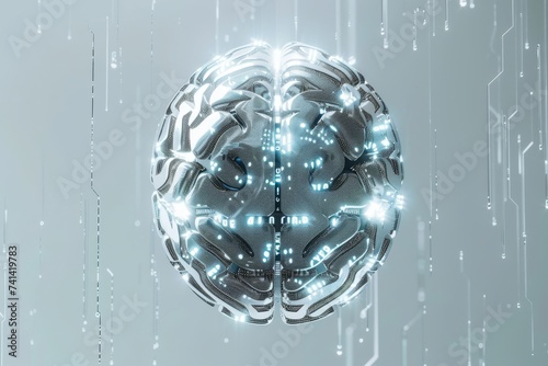 AI Brain Chip inferior colliculus. Artificial Intelligence ltp mind brainwave interface axon. Semiconductor healthcare technology circuit board axon regeneration photo